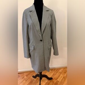 Adrianna Papell Women's Jacquard Long Topper Jacket Black White Houndstooth Sz S